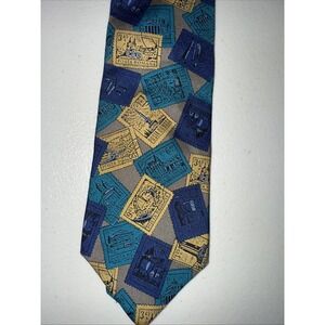 Claiborne Men's Neck Tie Stamps Patterns‎ Blue Green Brown